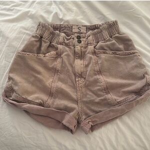 Free People Washed Mauve High-Waist Elastic Shorts